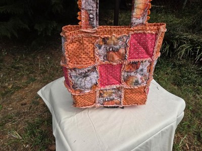 Festive Halloween Orange Pumpkin Vine Rag Quilt Handbag Tote
