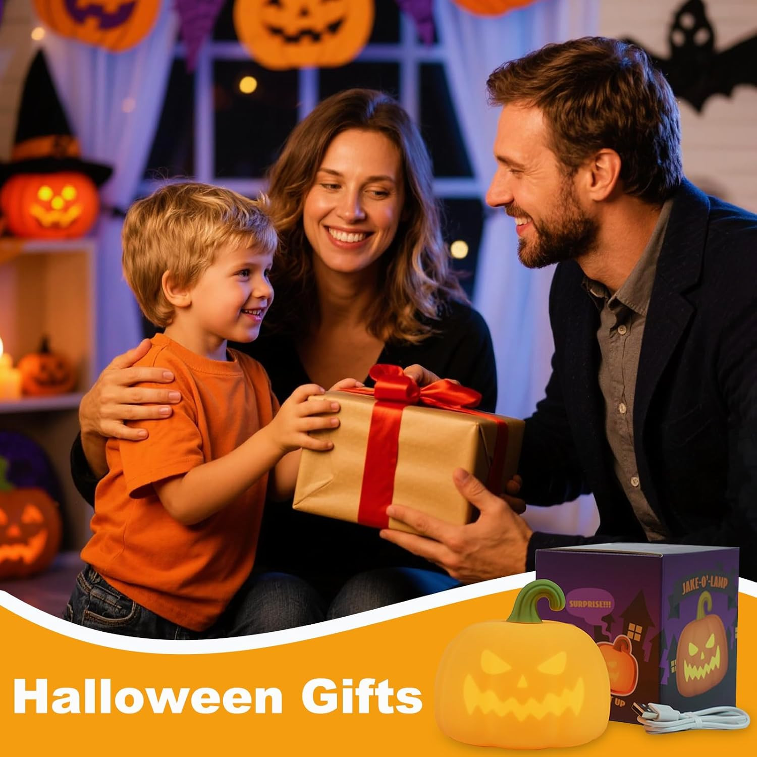 Pumpkin Night Light for Kids, Cute Halloween Pumpkin Lights Rechargeable with Ti