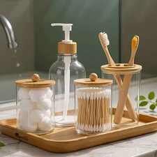 Boho Bathroom Accessories Sets Complete Bathroom Canister Accessory Set 4 Pcs, C
