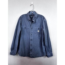 Carhartt Mens Relaxed Fit Canvas Button Down Work Shirt Slate Blue Gray Large
