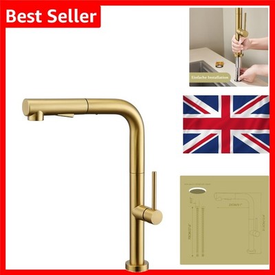 Küchen Spültisch Mischbatterie Edelstahl Gold 360 schwenkbar Monoblock L-Form