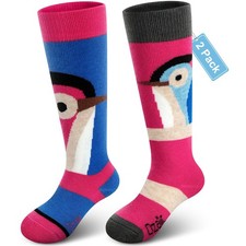 Merino Wool Ski Socks Kids 2 Pairs, Winter Warm X-Small, 2pairs-blue/Pink