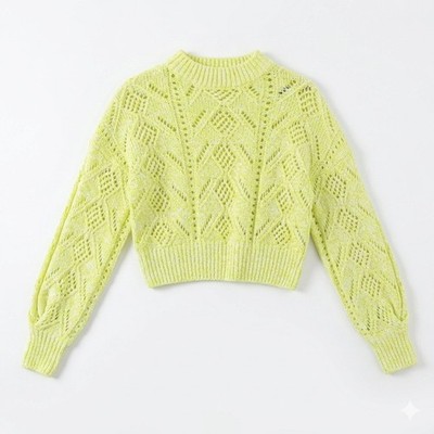 River Island Neon Limettengrün Cropped Strick Pullover Pulli Größe 8 Pointelle