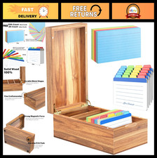 3x5 Index Card Organizer Box - Acacia Wood Note Card Holder, 200 Cards, 20 Divid