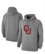 NWT Men s Nike OU Oklahoma Sooners Fleece Hoodie Large Grey L Sweatshirt