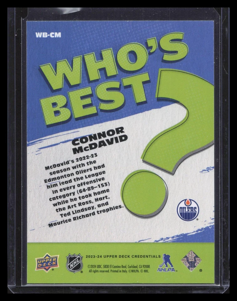 2023-24 Upper Deck Credentials #WB-CM Connor McDavid Who's Best? - Image 2 of 2
