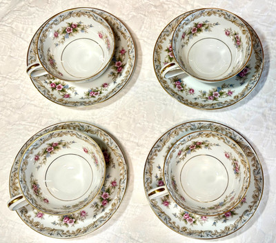 NEW Noritake China SOMERSET 4 FOOTED CUPS and 4 SAUCERS #5317 Very Pretty UNUSED