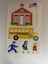 Mrs. Grossman's Vintages Stickers 1999- 1 Sheet 6.5x4” School Bus Flag Children