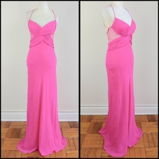 size 6 Vintage CACHE Hot-Pink Silk-Chiffon BarbieCore Ruched & Mesh Maxi Gown