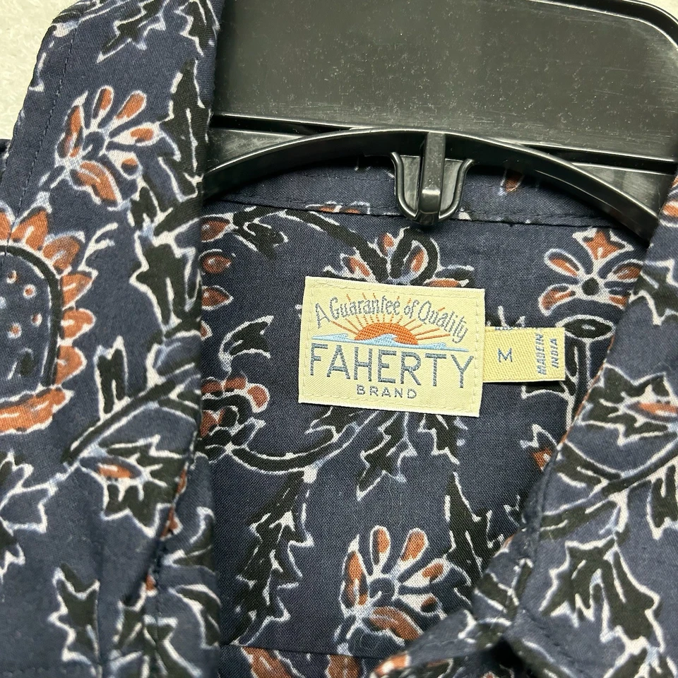 Faherty Mens Size M Blue Floral Coast Short Sleeve Button Up Hawaiian Shirt (J1) - Image 4 of 4