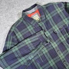 L.L.Bean Jacket Mens XL Green Navy Plaid Quilted Shirt Lined Slightly Fitted