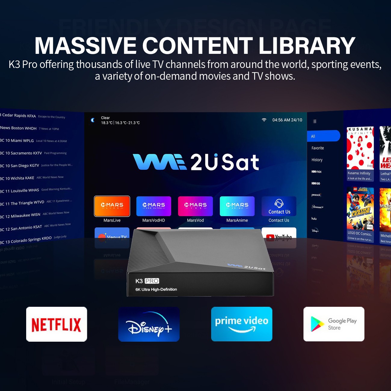 US VSEE/WE2USAT K3PRO Box Super Clear Android Smart TV Box 6K WiFi Voice Control