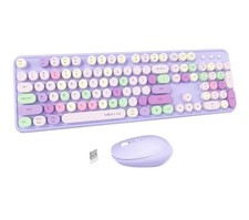 Wireless Keyboard and Mouse Combo, 2.4GHz Full-Sized Colorful Cute Keyboard M...