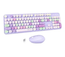 Wireless Keyboard and Mouse Combo, 2.4GHz Full-Sized Colorful Cute Keyboard M...
