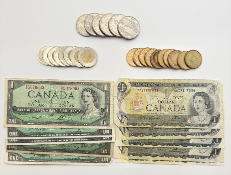 Canada Coins & Banknote Bulk Lot FV $42 CAD Face Value Mixed $2 & $1