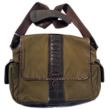 Borsa messenger Montblanc Nightflight oliva/marrone nero nylon pelle goffrata