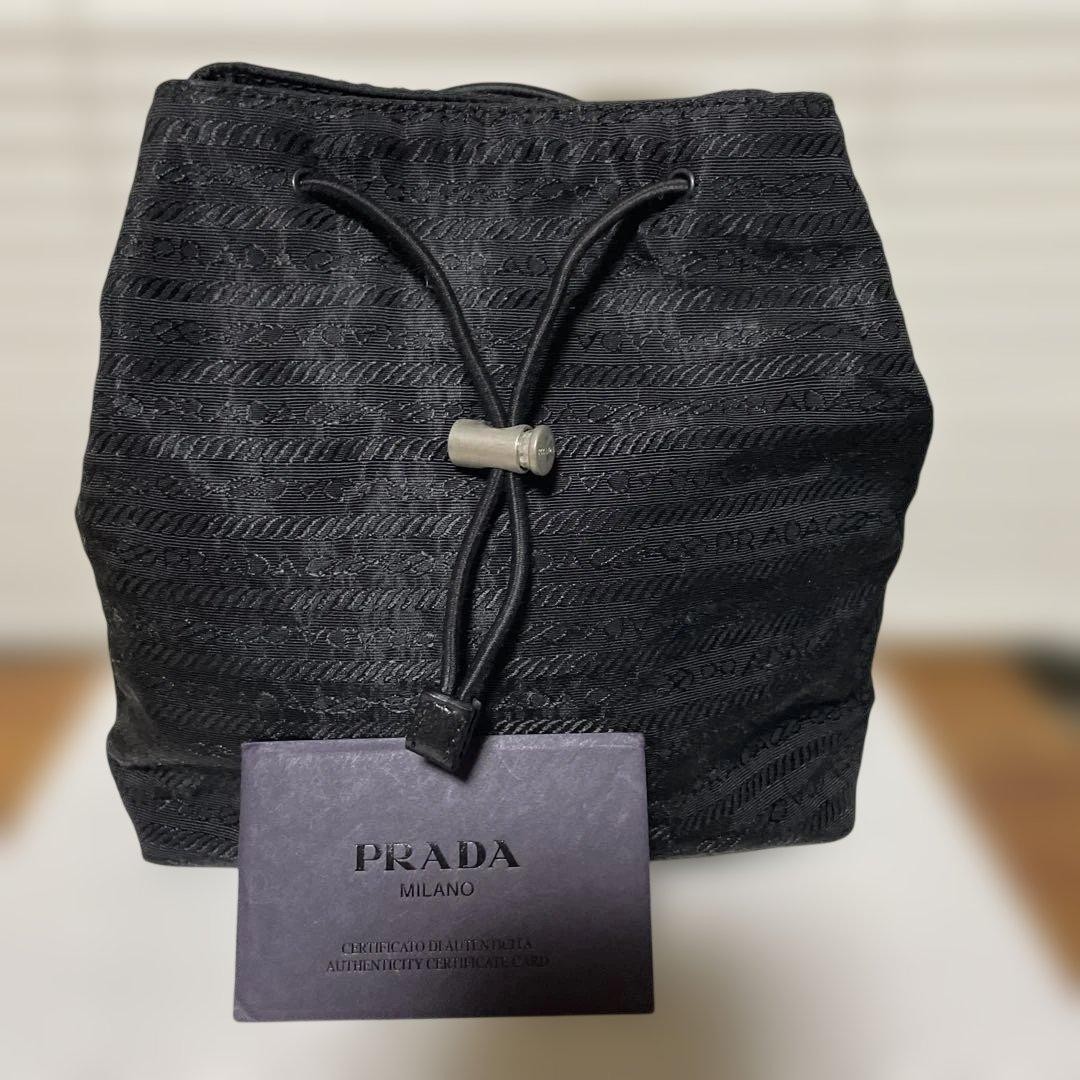 PRADA Black Drawstring Pouch Small Bag Leather To… - image 1