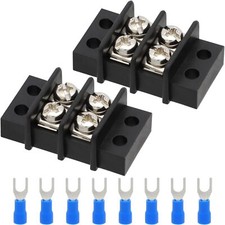 Terminal Block,2 Pack 2 Circuits 20-30A 200v-450v Dual Row Screw Terminals Strip