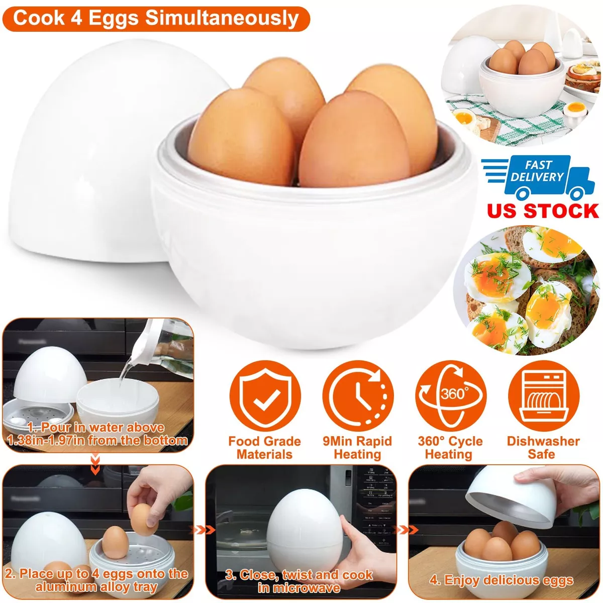 4-Egg Microwave Egg Cooker Egg Pot Steamer Hardboiled Eggs Maker Dishwasher  Safe