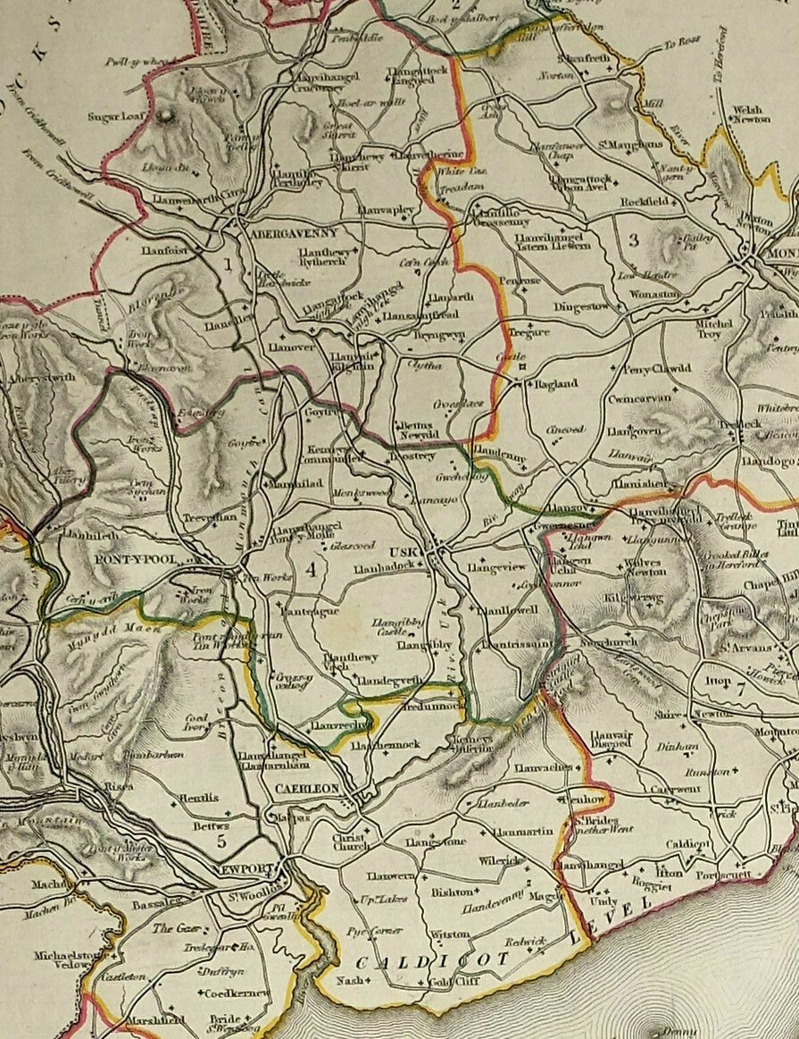1845 ANTIQUE COUNTY MAP MONMOUTHSHIRE NEWPORT CAERLEON CHEPSTOW ...