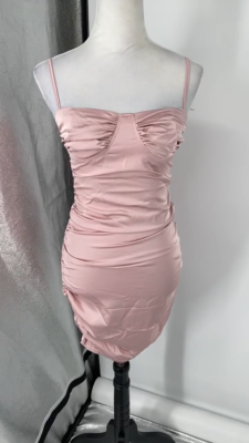 short & sweet strappy satin mini dress in hot pink Hot Pink Notch Neck Bodycon Satin Mini Dress
