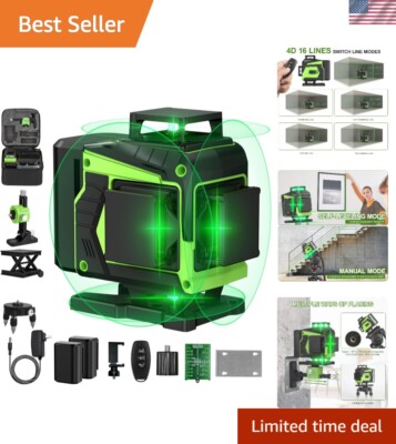 16 Lines Laser Level Self Leveling, 4x360°Professional 4D Green Cross Line la...