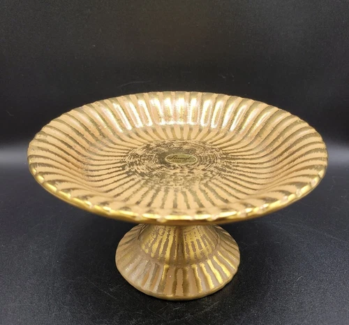 Stangl Granada Gold Pedestal Dish 22K Gold Handpainted Ceramic Vintage
