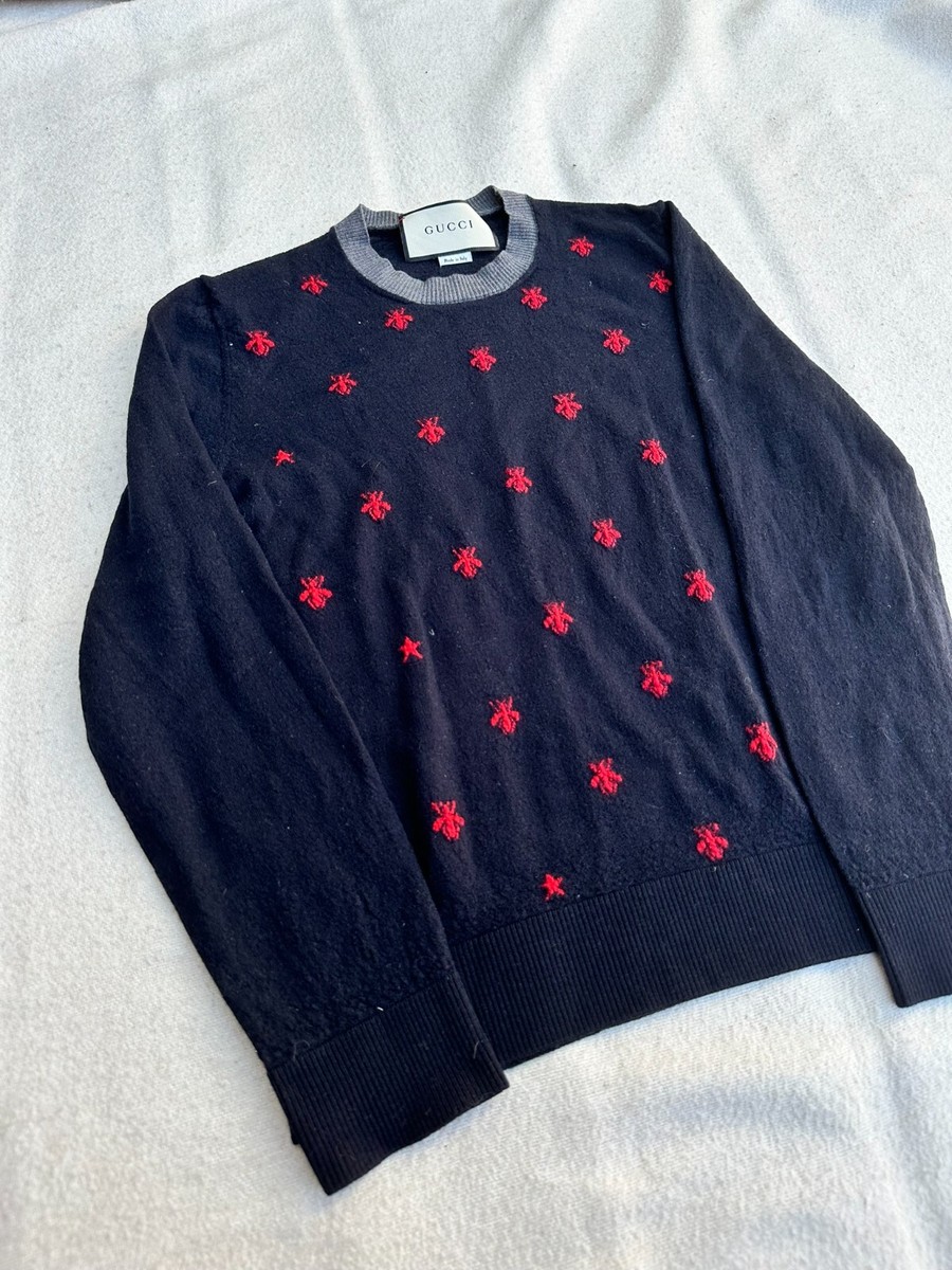 GUCCI◆BEE/ニット・セーター(厚手)/M/カシミア/BLK Authentic Gucci Sweater Red Bees Black Wool | eBay