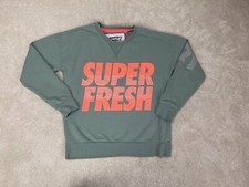 SuperDry Sweatshirt Womens Medium Green Pink Super Fresh Logo Spell Out Ladies
