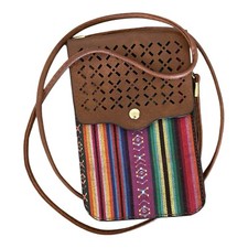 Dark Brown Crossbody Shoulder Bag   Stylish Patterned Faux Leather Purse  Light