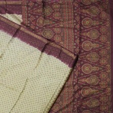 Namaste Vintage Beige Sarees 100 Pure Silk Printed Indian Sari 5YD Craft Fabric
