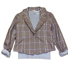 Janie and Jack Plaid Print Blazer  Long Sleeve Blue Ribbed Layering Sweater