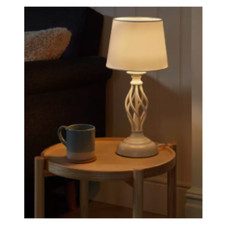 Image of Modern Twist 42cm Metal Table Lamp fabric Cream shade bedroom living lamp