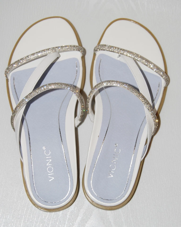 NIB Vionic Women's White Prism Sparkle Strappy Slip-On Comfort Sandal sz 6 Wide - Image 2 of 4