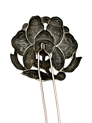 Antique Chinese Silver Enamel Floral Hair Pin Ornament 5 display picture 1