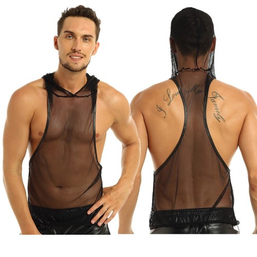 Men See-through Leotard Vest Tank Top 