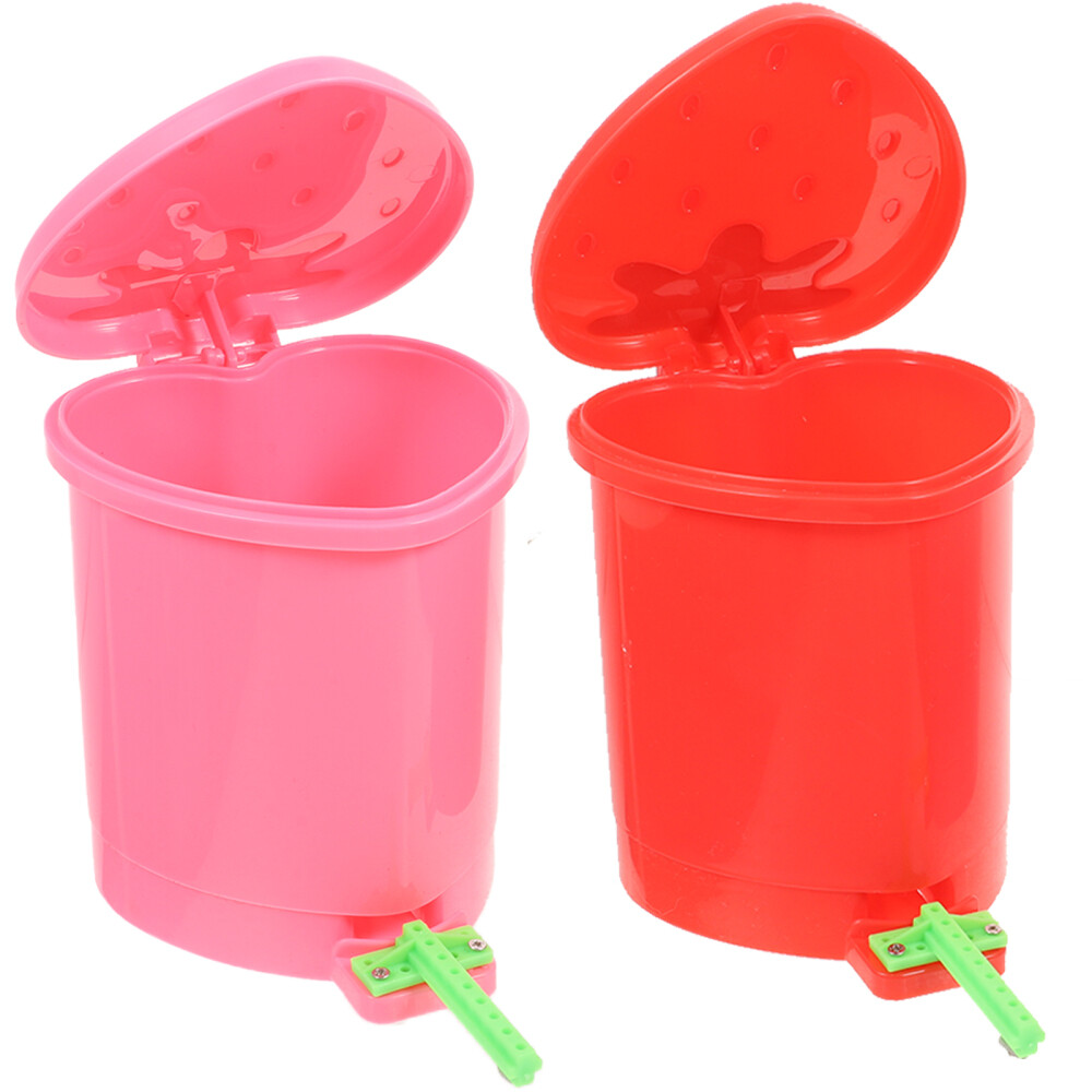 2 Pcs Bedside Rubbish Bin Small Trash Office Can Trashcan with Lid Pink Decor