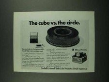 1974 Bell  Howell Slide Cube Projector Ad - Cube vs. Circle