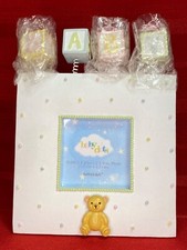 New Amscan Picture Frame Square Holds 2 1/4" Baby Top  Bear White w Pastel Dots
