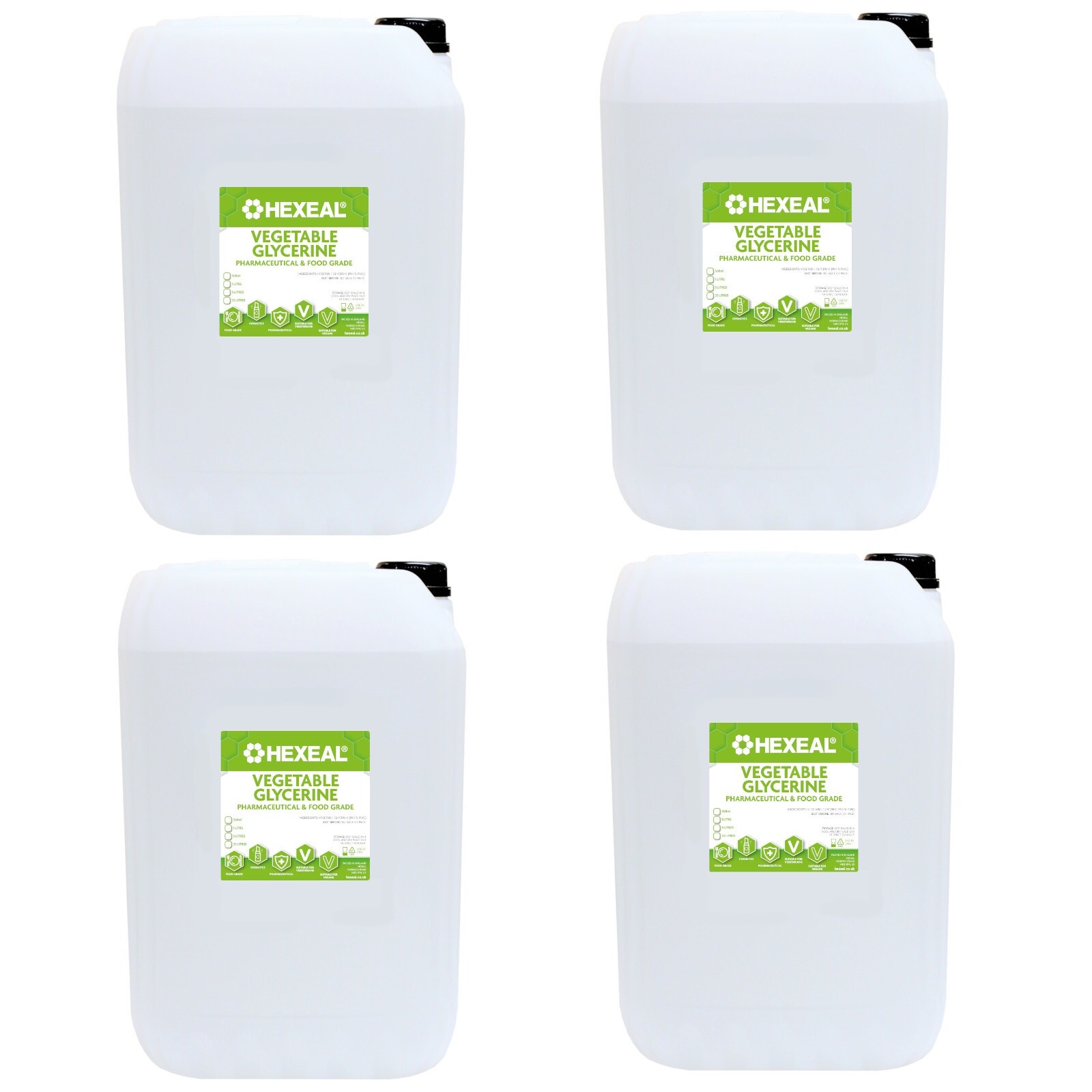 Hexeal VEGETABLE GLYCERINE | 4 x 25L | 100% Vegan & Natural | FCC Food Grade