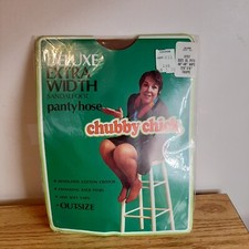 NOS Vtg CHUBBY CHICK Deluxe Extra Wide Pantyhose XL Taupe Sandalfoot Retro