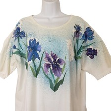 Vintage XL Single Stitch Floral Flower Tee T Shirt Made in USA Anvil Tag Paint