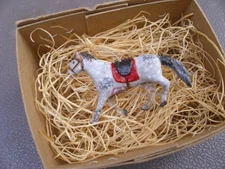 New 3D Dresden Paper Christmas Ornament Mini Dapple Grey Running Horse w Saddle 