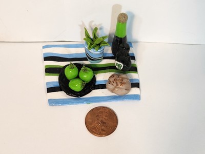 1pc Custom Clay Dollhouse Miniature Kitchen Set, Bread, Olive Oil, Apples & Wine