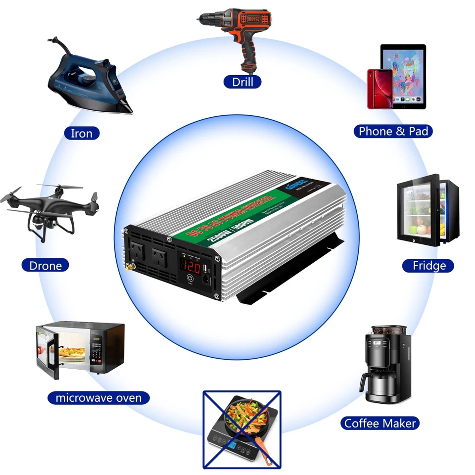 2500W/5000W Power Inverter Modified Sine Wave 12V to 240V Durable Giandel - image 4 of 4