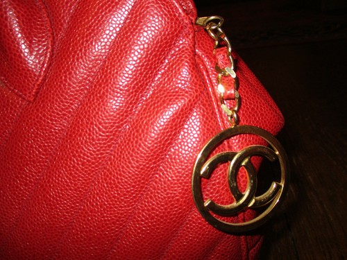 Auth CHANEL Chevron CC Double Gold Zipper Pull Shoulder Bag red quilted Caviar - Picture 3 of 12