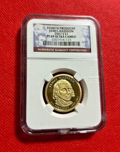 FOURTH PRESIDENT JAMES MADISON 2007 S DOLLAR NGC PF 69 ULTRA CAMEO