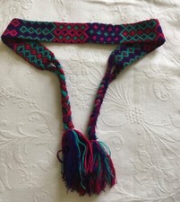 Vintage Magenta, Turquoise, Blue, Maroon, Purple Handwoven Fringed Self Tie Belt