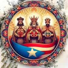 2D FlatA 8X8Inch Vintage Style Aluminum Wall Art Sign, Puerto Rico Coat Of Arms