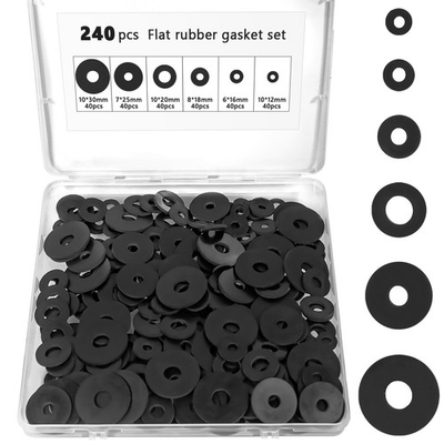#ad #ad 240 Pcs Rubber Washers Assortment Kit 6 Sizes: 12 16 18 20 25 30 Mm Black Rubb $14.27